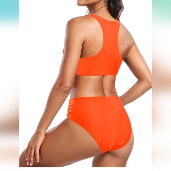 Holipick Women High Waisted Two Piece Bikini Set Racerback Bathing Suit Sporty C - Picture 7 of 7